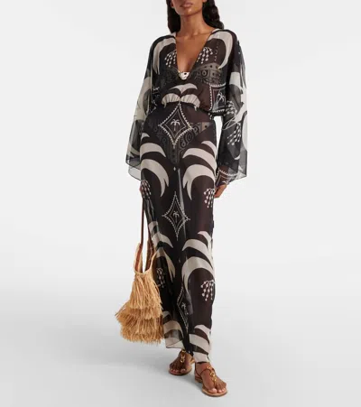 Johanna Ortiz Printed Sheer Beach Cover-up In Gray