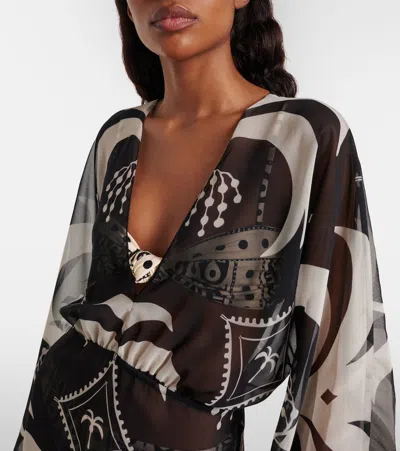 Johanna Ortiz Printed Sheer Beach Cover-up In Gray