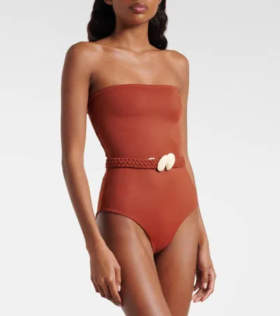 Johanna Ortiz Belted Swimsuit In Brown