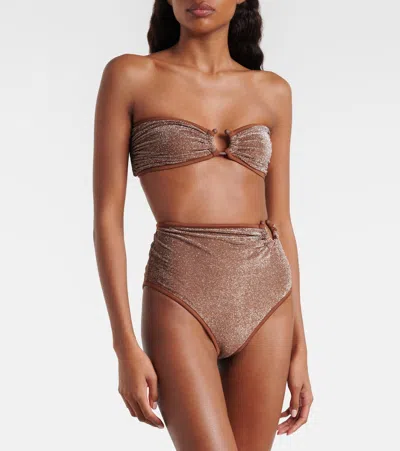 Johanna Ortiz Lamé Bikini Top In Brown