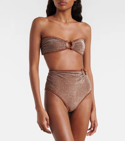 Johanna Ortiz Lamé Bikini Bottoms In Brown