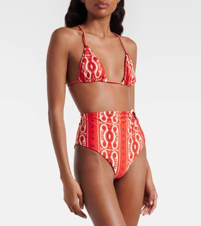 Johanna Ortiz Printed Bikini Top In Red