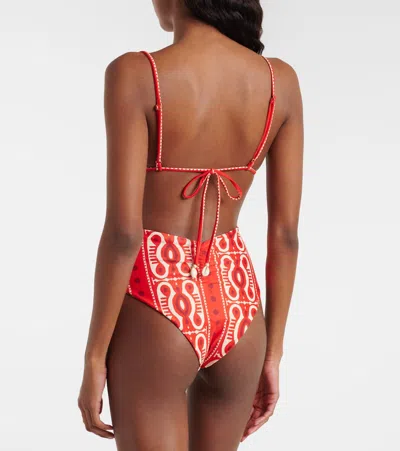 Johanna Ortiz Printed Bikini Top In Red