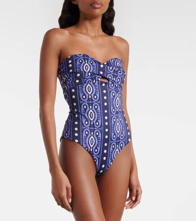 Johanna Ortiz Printed Cutout Swimsuit In Blue