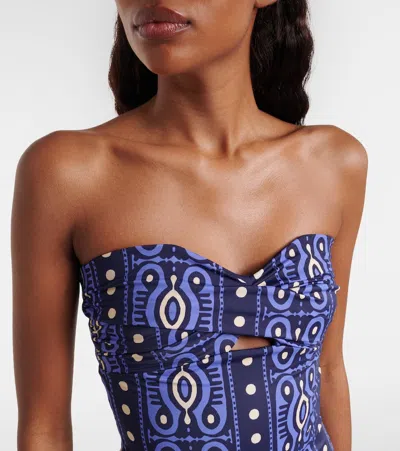 Johanna Ortiz Printed Cutout Swimsuit In Blue