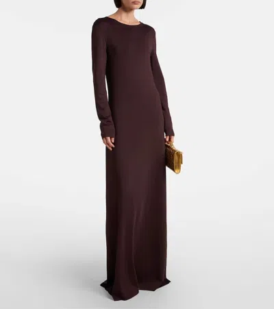 Bottega Veneta Open-back Compact Knit Maxi Dress In Burgundy