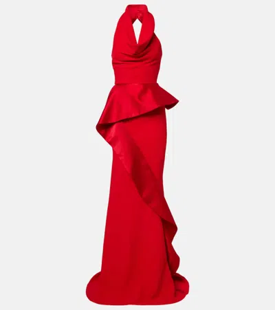Maticevski Provocateur Halterneck Peplum Satin Gown In Red