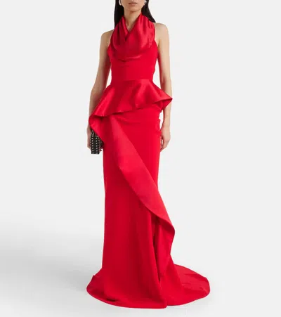 Maticevski Provocateur Halterneck Peplum Satin Gown In Red