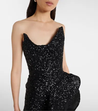 Maticevski Thistle Wave Ruffled Sequined Gown In Black