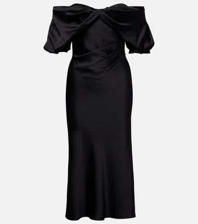 Alexander Mcqueen Off-the-shoulder Draped Satin Midi Dress In Blue