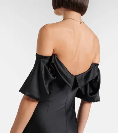 Alexander Mcqueen Off-the-shoulder Draped Satin Midi Dress In Blue