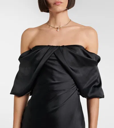 Alexander Mcqueen Off-the-shoulder Draped Satin Midi Dress In Blue