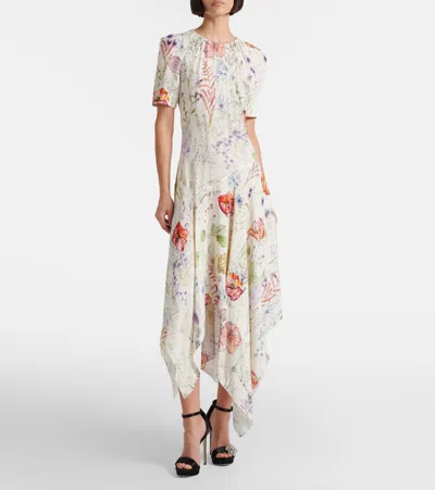 Alexander Mcqueen Floral Asymmetric Midi Dress In Multi