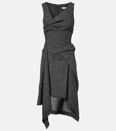 Alexander Mcqueen Wool Midi Dress In Black