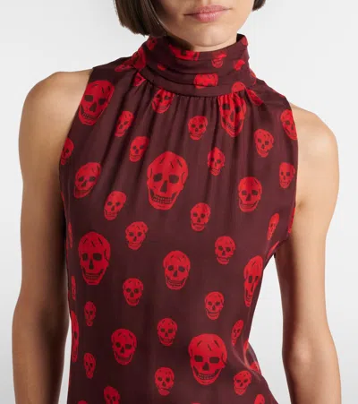 Alexander Mcqueen Skull Silk Maxi Dress In Brown