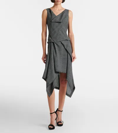 Alexander Mcqueen Wool Midi Dress In Black