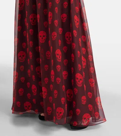 Alexander Mcqueen Skull Silk Maxi Dress In Brown