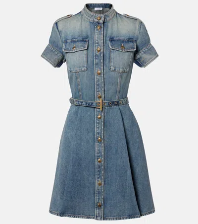 Alexander Mcqueen Belted Denim Shirt Dress In Blue