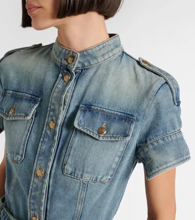 Alexander Mcqueen Belted Denim Shirt Dress In Blue