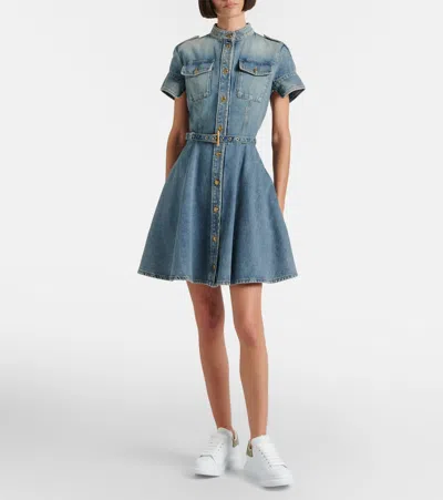 Alexander Mcqueen Belted Denim Shirt Dress In Blue