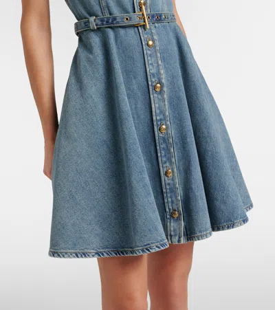 Alexander Mcqueen Belted Denim Shirt Dress In Blue