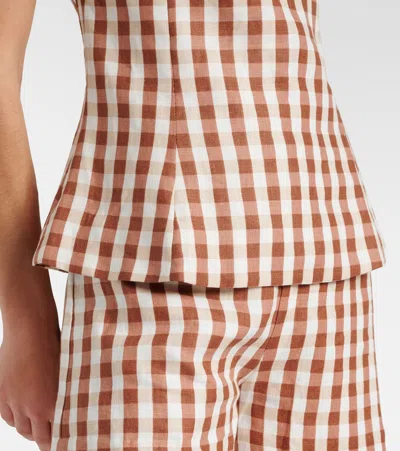 Faithfull Ana Gingham Linen Peplum Top In Multi