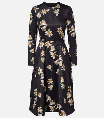 Emilia Wickstead Uccellina Floral Duchess Satin Midi Dress In Black