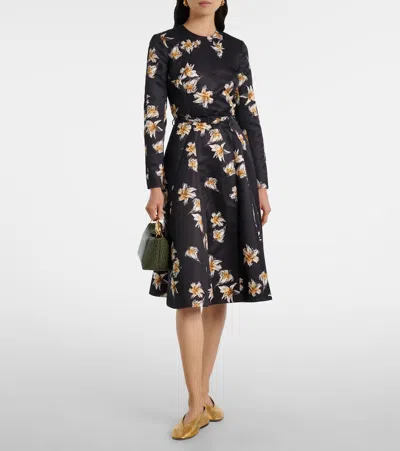 Emilia Wickstead Uccellina Floral Duchess Satin Midi Dress In Black