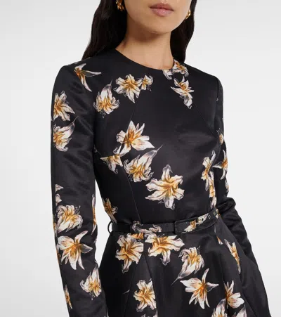 Emilia Wickstead Uccellina Floral Duchess Satin Midi Dress In Black