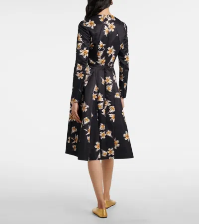 Emilia Wickstead Uccellina Floral Duchess Satin Midi Dress In Black