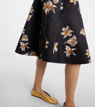 Emilia Wickstead Uccellina Floral Duchess Satin Midi Dress In Black