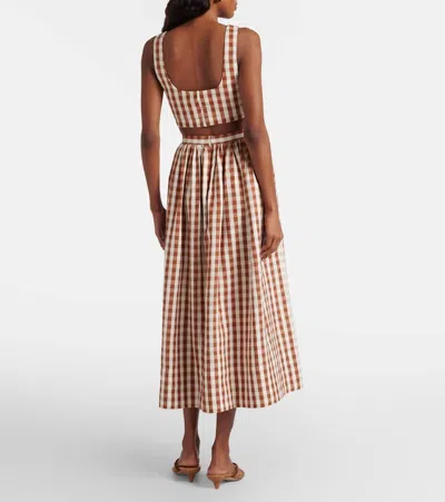 Faithfull Ida Gingham Linen Midi Skirt In Brown