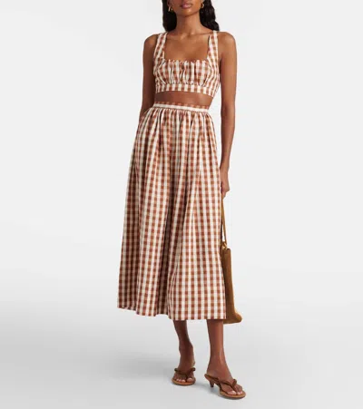 Faithfull Ida Gingham Linen Midi Skirt In Brown
