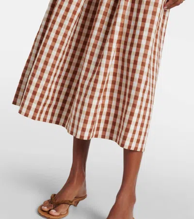 Faithfull Ida Gingham Linen Midi Skirt In Brown