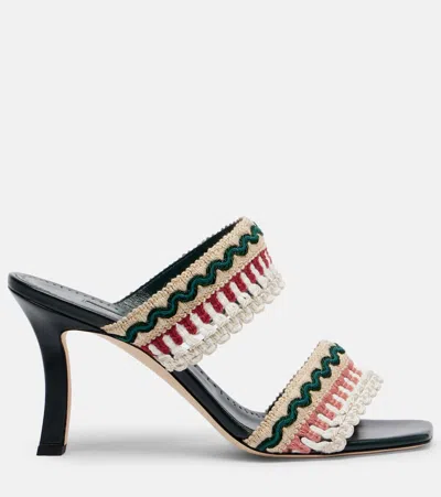 Manolo Blahnik Mabeco 90 Leather-trimmed Knitted Mules In Multi