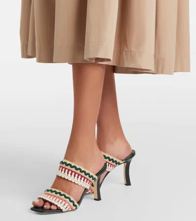 Manolo Blahnik Mabeco 90 Leather-trimmed Knitted Mules In Multi