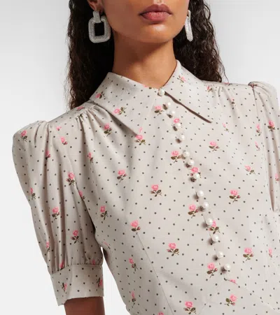 Alessandra Rich Floral Polka-dot Silk Maxi Dress In Gray