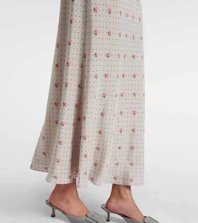 Alessandra Rich Floral Polka-dot Silk Maxi Dress In Gray