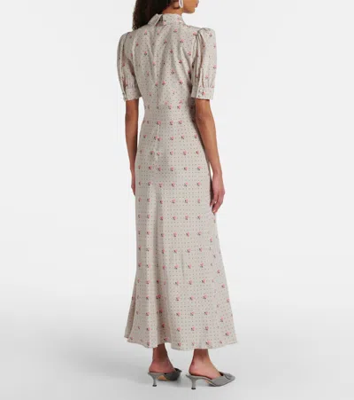 Alessandra Rich Floral Polka-dot Silk Maxi Dress In Gray