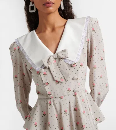 Alessandra Rich Floral Polka-dot Silk Maxi Dress In Gray