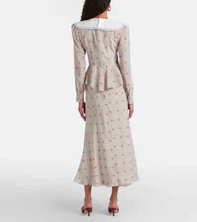 Alessandra Rich Floral Polka-dot Silk Maxi Dress In Gray