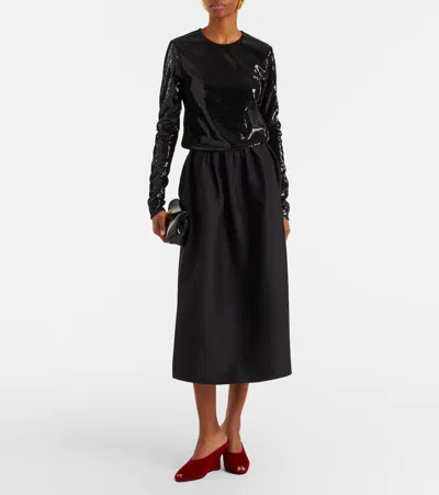 Totême Gathered Wool And Silk Midi Skirt In Black