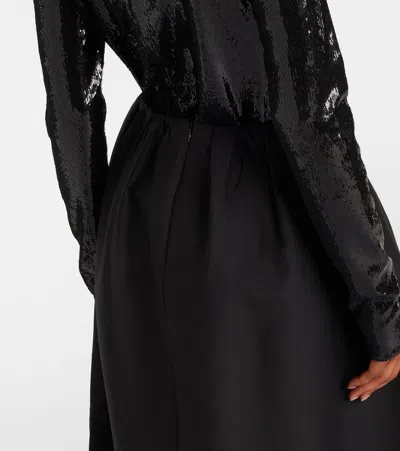 Totême Gathered Wool And Silk Midi Skirt In Black