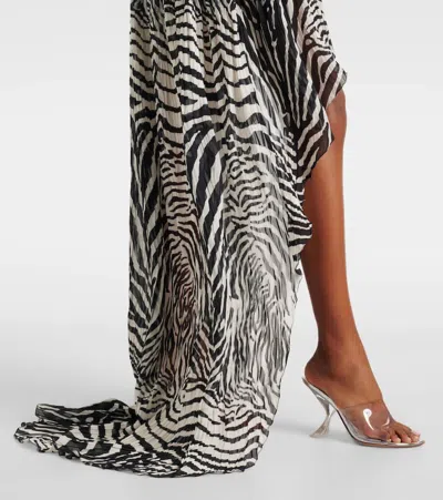 Blumarine Zebra-print Asymmetric Chiffon Maxi Dress In Black