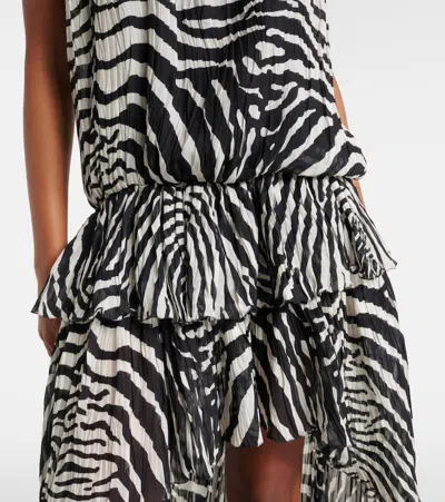 Blumarine Zebra-print Asymmetric Chiffon Maxi Dress In Black