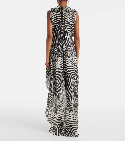Blumarine Zebra-print Asymmetric Chiffon Maxi Dress In Black