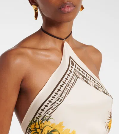 Blumarine Women Multicolor Top With All-over Floral Print And Knot Closure In Viscose Woman In Multi