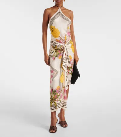 Blumarine Women Multicolor Top With All-over Floral Print And Knot Closure In Viscose Woman In Multi