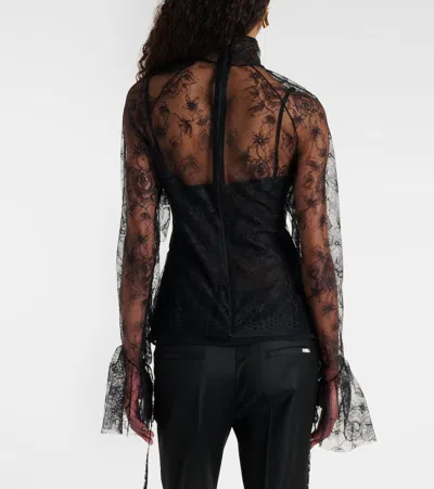 Blumarine Ruffled Sheer Lace Blouse In Black