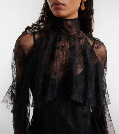 Blumarine Ruffled Sheer Lace Blouse In Black